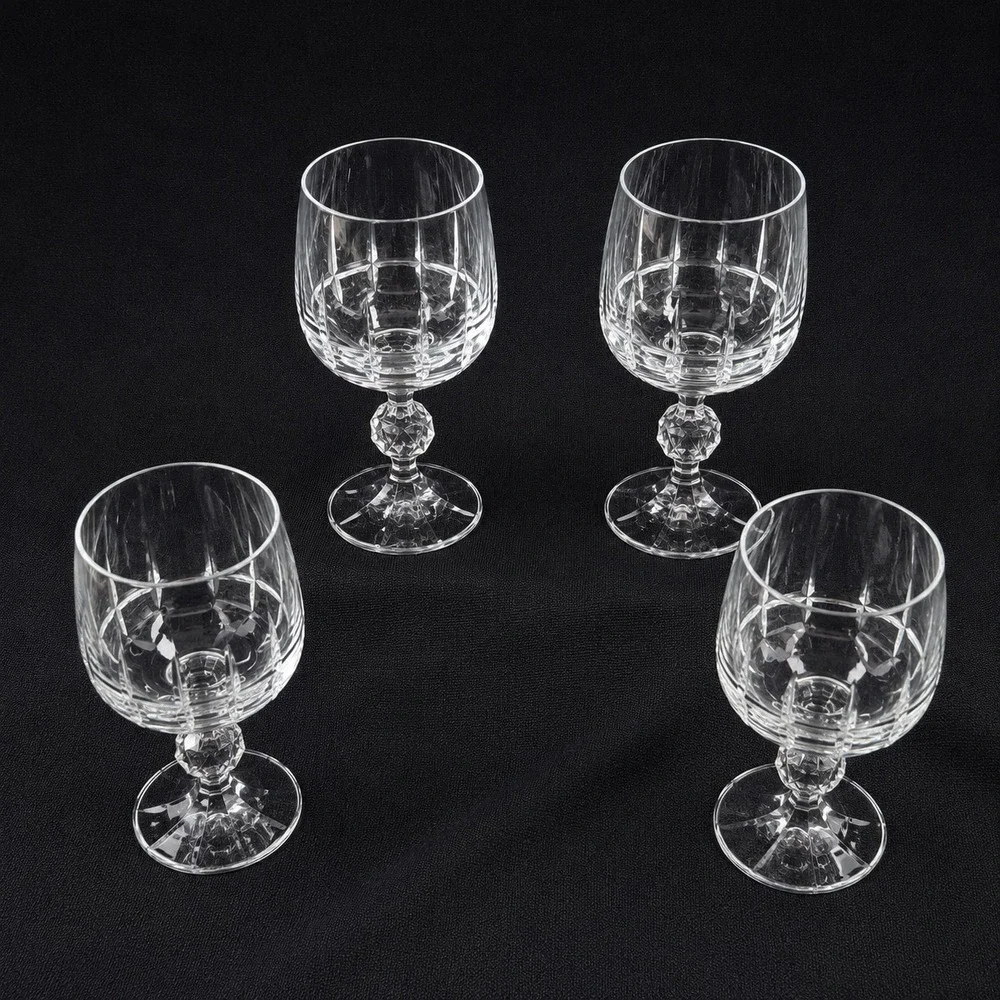 Crystalex Bohemian Crystal Belfast Pattern Wine Goblet Faceted Ball Stem